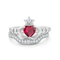 thumbnail image 1 of Two Piece Claddagh Ring Band Heart Simulated Ruby CZ 925 Sterling Silver Size 7, 1 of 3