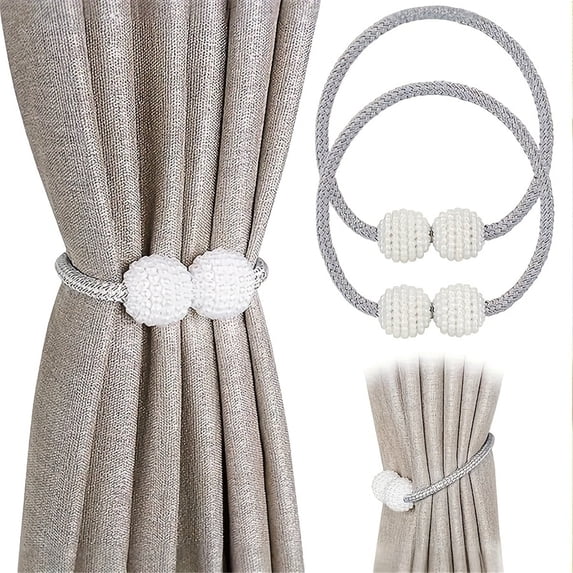 2 PCS Adjustable Curtain Tiebacks,Clip-On Braided Rope with Pearl Buckles,Holdbacks for Blackout and Sheer Drapes,Home and Office