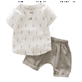 thumbnail image 1 of Two-Piece Cotton Linen Sets for Kids Boy Summer 2PCS Outfits Print T-Shirt with Pant Boys Casual Set, 1 of 5