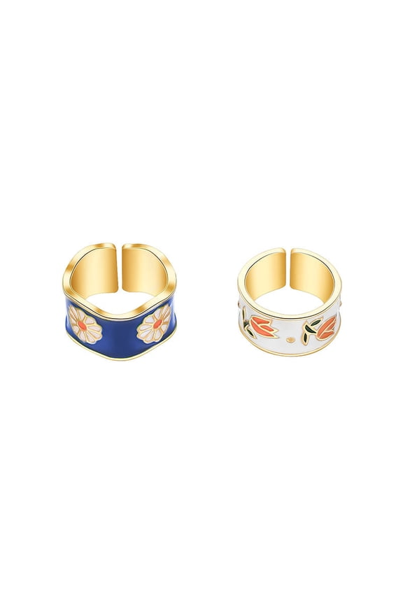 Womens Two Piece Daisy Flower Ring Set Alloy Rings Individually Packed Cute Floral Jewelry European American Style