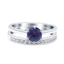 Two Piece Eternity Lab Alexandrite Wedding Round Ring 925 Sterling Silver Size 5