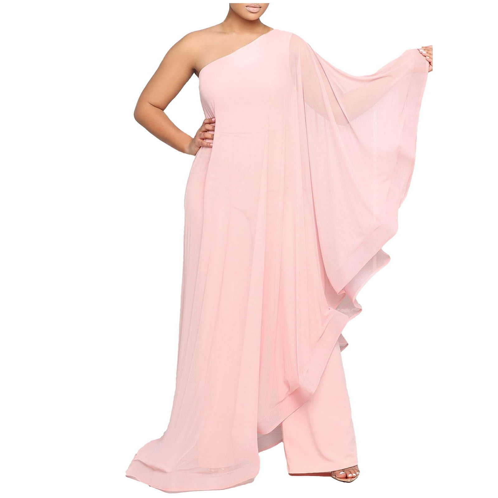 Two Piece Exercise Sweatsuit Jumpsuits for Women One Shoulder Evening Cocktail Semi Formal Maxi Dress Pants Loungewear Set S-111 Pink-a XXL