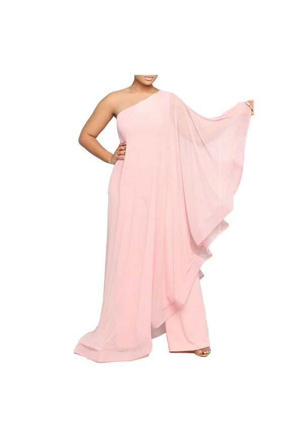 Two Piece Exercise Sweatsuit Jumpsuits for Women One Shoulder Evening Cocktail Semi Formal Maxi Dress Pants Loungewear Set S-111 Pink-a XXL