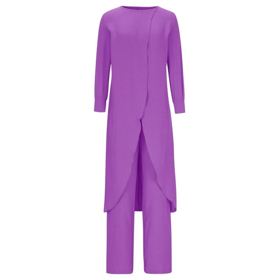 Two Piece Exercise Tracksuit Women 2 Piece Outfits Long Sleeve Tunic Tops and Wide Leg Trouser Pants Plus Size Loungewear Sets Fall Outfits S-87 Purple XXL