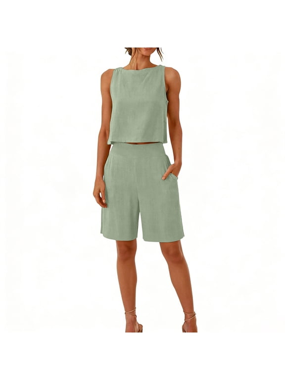 Two-Piece Fashion Women's Sleeveless Top And Loose Pocket Pants Set