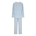 thumbnail image 1 of Two Piece Fleece Pajamas Sets for Women Cute Heart Print Sleepwear Comfy Flannel Soft Pjs Loungewear Outfits New Fall Outfits Set for Women Dressy Light Blue XL, 1 of 4