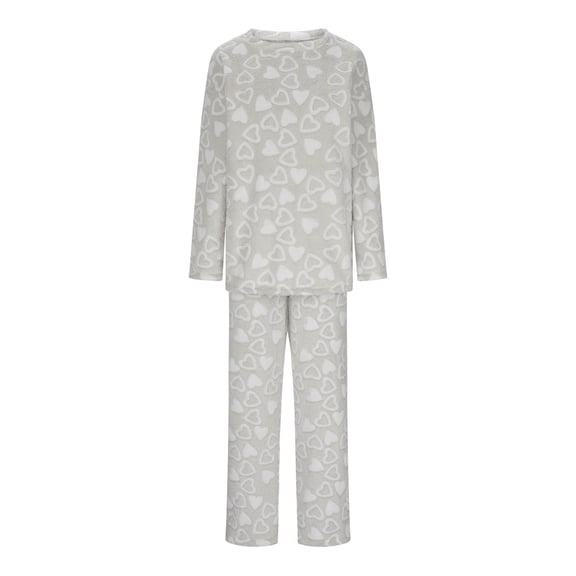 Two Piece Fleece Pajamas Sets for Women Cute Heart Print Sleepwear Comfy Flannel Soft Pjs Loungewear Outfits New Cute Pajamas Gray XL
