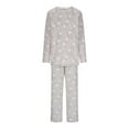 thumbnail image 1 of Two Piece Fleece Pajamas Sets for Women Cute Heart Print Sleepwear Comfy Flannel Soft Pjs Loungewear Outfits New Fall Sets for Women 2 Piece Khaki L, 1 of 4