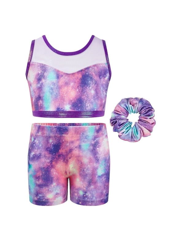 Two Piece Gymnastics Leotards for Girls,Sparkly Dance Biketards with Shorts Ballet Tumbling Outfit for Girl 3-12 Years