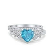 thumbnail image 1 of Two Piece Heart Promise Ring Aquamarine CZ 925 Sterling Silver Size 10, 1 of 6