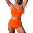 thumbnail image 1 of Two Piece High Waisted Swimsuits Womens Beach Fashion Sporty Bathing Suit Solid Color Swimwear Summer 2026 (XL, Orange), 1 of 7