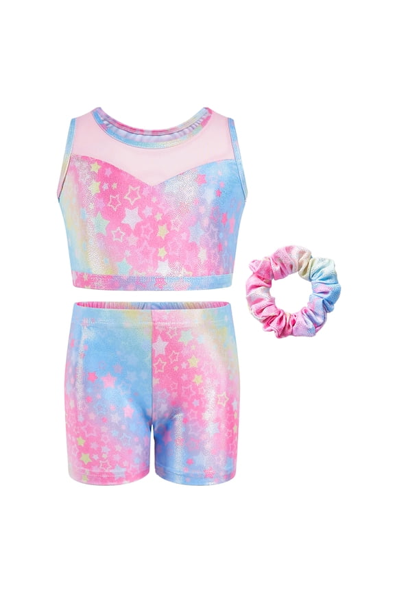Two Piece Leotards for Girls Gymnastics with Shorts Ballet Tumbling Outfit Hollow Back Design
