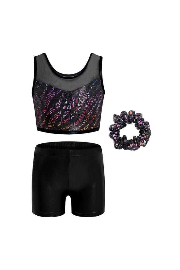 Two Piece Leotards for Girls Gymnastics with Shorts Ballet Tumbling Outfit Hollow Back Design