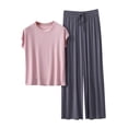 thumbnail image 1 of Two Piece Lounge Outfits For Women Crew Neck Short Sleeve Tops Drawstring Pants Comfy Loose Home Wear (M, Pink), 1 of 5
