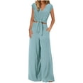 thumbnail image 1 of Two Piece Lounge Set Dressy Clothing Sets Lace-Up Crop Top with Wide Leg Pant Casual 2 Piece Outfits, 1 of 9