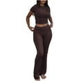 thumbnail image 1 of Two Piece Lounge Set for Women Casual Shoulder Solid Color Pocket Loose Exercise Straight Short Sleeved High Waisted Pants Sports Set, 1 of 7