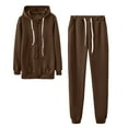 thumbnail image 1 of Two Piece Lounge Set for Women Solid Color Winter Suit Zipper Shirt Trouser Sweatsuit Fall Fashion Sports Tracksuit (Brown 2XL), 1 of 5