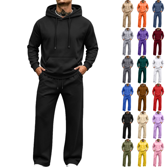 Two Piece Lounge Sets for Men Fall Winter Tracksuit Long Sleeve Hoodie Drawstring Jogger Pants Matching Sets Vacation Travel Outfits
