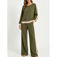 thumbnail image 1 of Two Piece Lounge Sets for Women Color Block Long Sleeve Crewneck Sweatshirt Wide Leg Sweatpants Trendy Vacation Travel Airport Outfits, 1 of 5