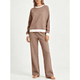 thumbnail image 1 of Two Piece Lounge Sets for Women Color Block Long Sleeve Crewneck Sweatshirt Wide Leg Sweatpants Trendy Vacation Travel Airport Outfits, 1 of 5