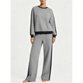 thumbnail image 1 of Two Piece Lounge Sets for Women Color Block Long Sleeve Crewneck Sweatshirt Wide Leg Sweatpants Trendy Vacation Travel Airport Outfits, 1 of 5
