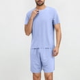 thumbnail image 1 of Two Piece Mens Pajama Sets Lightweight Short Sleeve T-Shirts and Shorts Outfits Casual Solid Color Cooling Loungewear Set Summer, 1 of 4