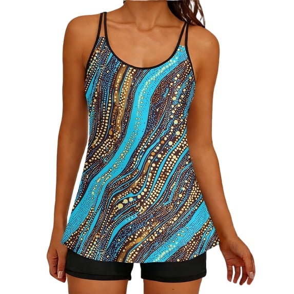 Two Piece Modest Bathing Suits Womens Blouson Tankini Swimsuits Flowy Swimwear Tops Boyshorts Beach Vacation(Light Blue M)