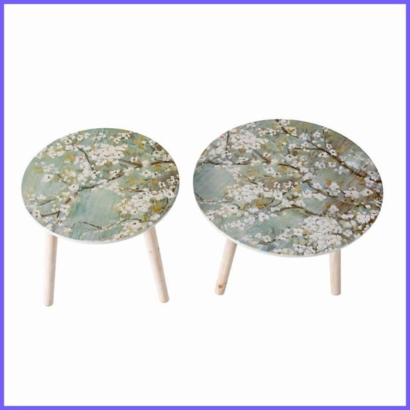 Two-Piece Nature-Inspired MDF Coffee Table Set  Painted Cherry Blossom Tops, 3-Leg Design for Living Room/Bedroom