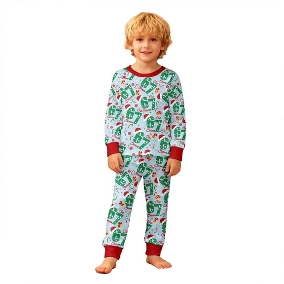 Two Piece Of Digital Pajamas Boys Long Sleeved Crewneck Top Long Pants Pajamas Clothes