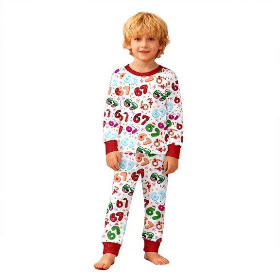 Two Piece Of Digital Pajamas Boys Long Sleeved Crewneck Top Long Pants Pajamas Clothes
