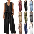 thumbnail image 1 of Two Piece Outfit Sets for Women 100%Cotton Ruffled Tank Top and Flowy Palazzo Trousers, 1 of 9