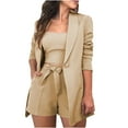 thumbnail image 1 of Two Piece Outfit Women 2 Piece Sets for Women Casual Clothing Set Female Long Sleeve Blazer Sets Notched Lapel Neck Business Suit Sets Cargo Pant Style S_219 Women's Tracksuits Beige L, 1 of 7