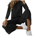 thumbnail image 1 of Two Piece Outfit Women 2 Piece Sets for Women Summer Clothing Set Female Round Neck Sleeveless Tops Pants Sets Full Pant Style S_974 Women's Tracksuits Black L, 1 of 6