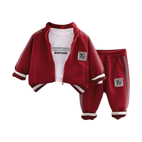 Two Piece Outfits,Boys Winter Fall Casual Sportswear Set Zip Up Hooded Tracksuit With Elastic Waist Comfortable Athletic Outfit For Toddler Kids Ages 2-7 Years,Toddler Girl Outfits,Red,2-3 Years