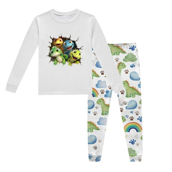 Two Piece Outfits,Dinosaur Print Boys Long Sleeve Top and Pants Two-Piece Pajama Set Comfortable Home Wear for Children Ages 2 to 9 Years,Toddler Girl Outfits,Light Gray,3T