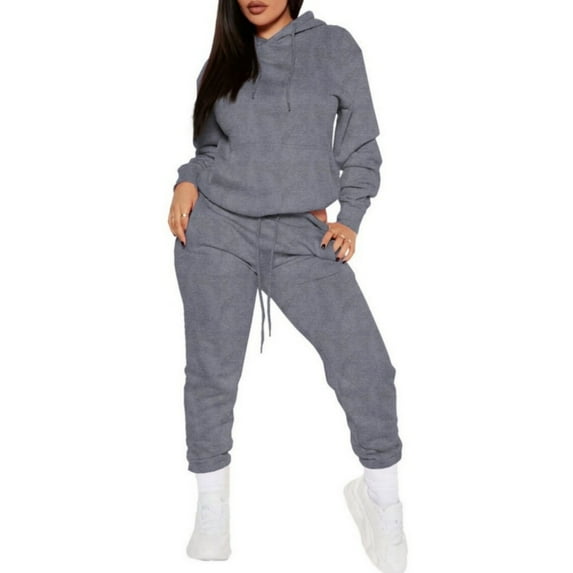 Two Piece Outfits For Women Casual Long Sleeve Hoodie Sweatshirts Jogger Sweatpants Tracksuit Sweatsuit Lounge Sets Dark Gray M