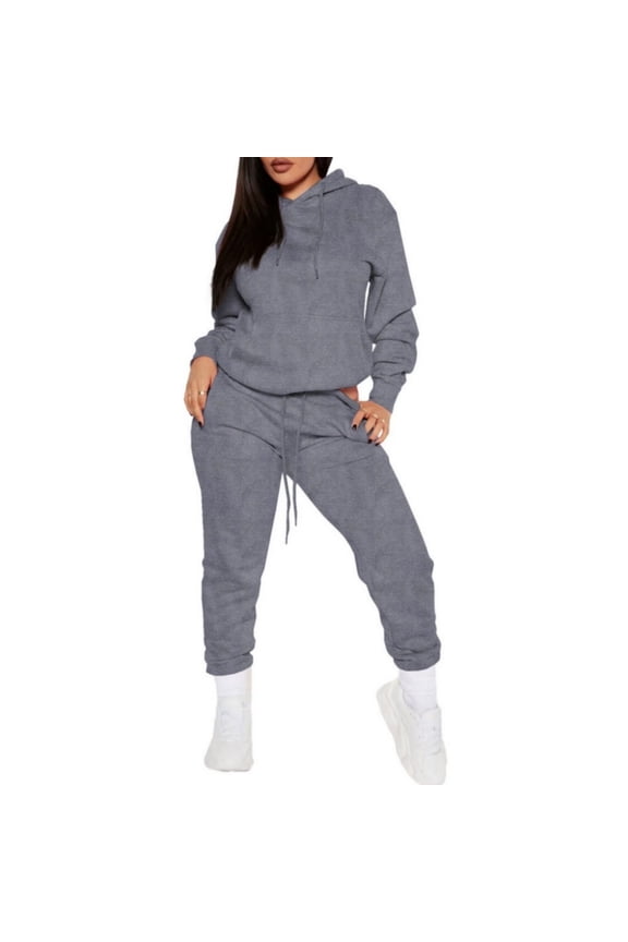 Two Piece Outfits For Women Casual Long Sleeve Hoodie Sweatshirts Jogger Sweatpants Tracksuit Sweatsuit Lounge Sets Dark Gray M