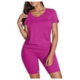 thumbnail image 1 of Two Piece Outfits For Women Short Sleeve Casual Biker Shorts Set Hot Pink S, 1 of 4