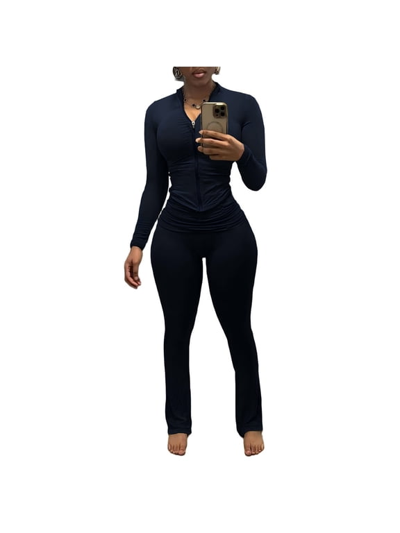 Two Piece Outfits For Women Workout Set Long Sleeve Tracksuit Zip Up Sweatsuits