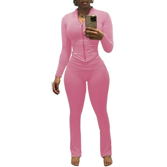 Two Piece Outfits For Women Workout Set Long Sleeve Tracksuit Zip Up Sweatsuits