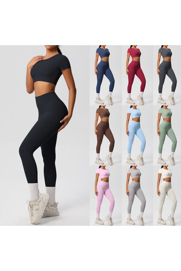 Two Piece Outfits For Women Workout Set Short Sleeve Tracksuit Zip Up Sweatsuits Black L