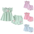 thumbnail image 1 of Two Piece Outfits Girls 5T Baby Girl Summer Clothes Flying Sleeve Smocked Babydoll T-shirt Tops Ruffle Shorts Cute Newborn Outfits 2Pcs Set, 1 of 6