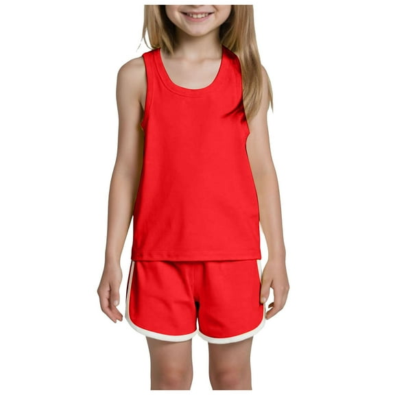 Two Piece Outfits Girls 5T Girls 2 Piece Outfits Casual Girls Shorts Sets Sleeveless Crop Tank Top and Short Sets Ribbed Workout Sets Summer