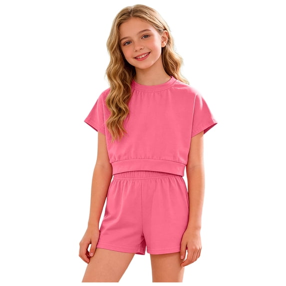 Two Piece Outfits Girls Girls Summer Outfits Kids Short Sleeve T Shirts and Elastic Waist Shorts 2 Piece Clothing Sets 12M-11Y