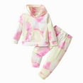 thumbnail image 1 of Two Piece Outfits for Girls Tie Printed Hooded Sweatshirt and Pants Set Long Sleeved and Long Pants Two-Piece Set Boys and Girls Sets New Casual Matching Sets Pinks 4T, 1 of 5