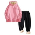 thumbnail image 1 of Two Piece Outfits,Girls Winter Hooded Tracksuit Set Soft Thermal Lined Pullover And Jogger Pants Cozy Outfit For Cold Weather Outdoor,Toddler Girl Outfits,Pink,3-4 Years, 1 of 5