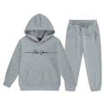 thumbnail image 1 of Two Piece Outfits,Girls Winter Warm Tracksuit Pullover Hoodie And Jogger Pants Cute Printed Casual Two Piece Outfit Set,Toddler Girl Outfits,Grey,8-9 Years, 1 of 4