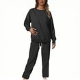 thumbnail image 1 of Two Piece Outfits Long Sleeve Casual Sweatsuits for Women Crewneck Pullover Top and Wide Leg Sweatpant Pants Set (L, Black), 1 of 6