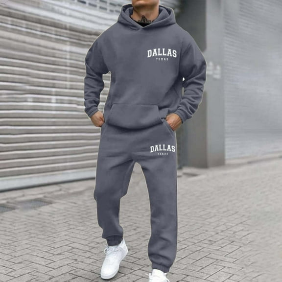 Two Piece Outfits Long Sleeve Pullover Sweatshirt Jogger Pants Sweatsuit Casual Hoodie and Sweatpants Outfit Hooded Pullover Sweatsuits Jogger Sets for Unisex (Grey, L)