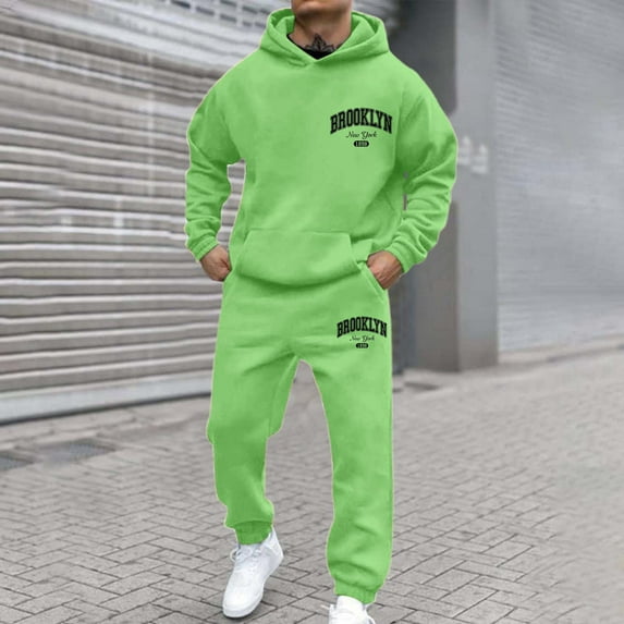 Two Piece Outfits Long Sleeve Pullover Sweatshirt Jogger Pants Sweatsuit Men's Athletic 2 Pieces Tracksuit Casual Full Zip Jogging Sweat Suit Workout Sports Set Sportswear (Green, M)